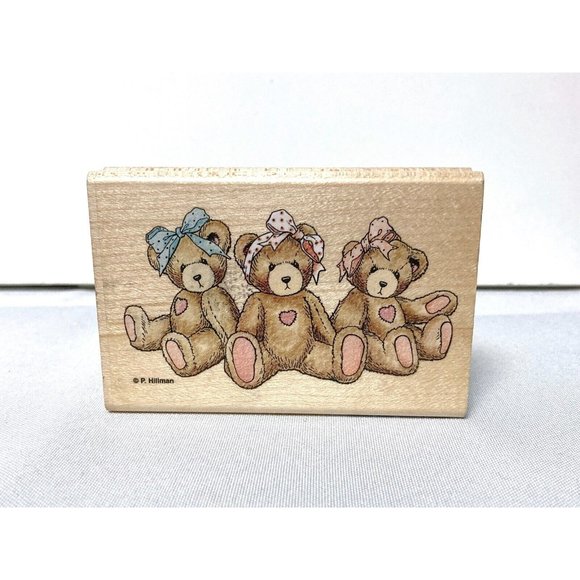 Stampendous Rubber Stamp TM005 Sarah Jackie Karen Teddy Bears Wood Mounted USA - Picture 1 of 6